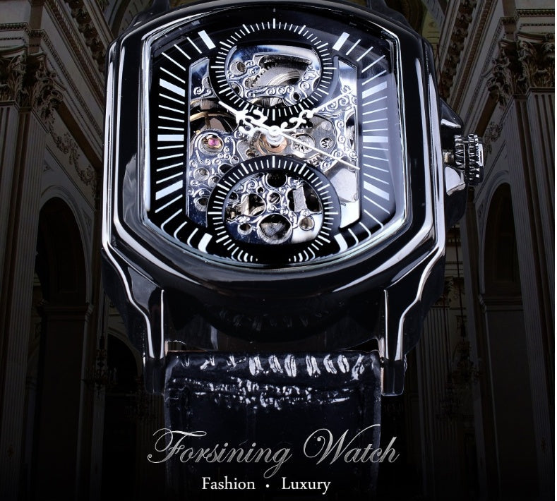 Men Automatic Square Hollow Mechanical Watch