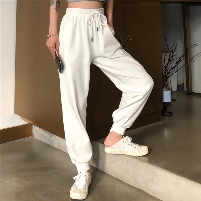 Men White High-waist Casual Loose Pant