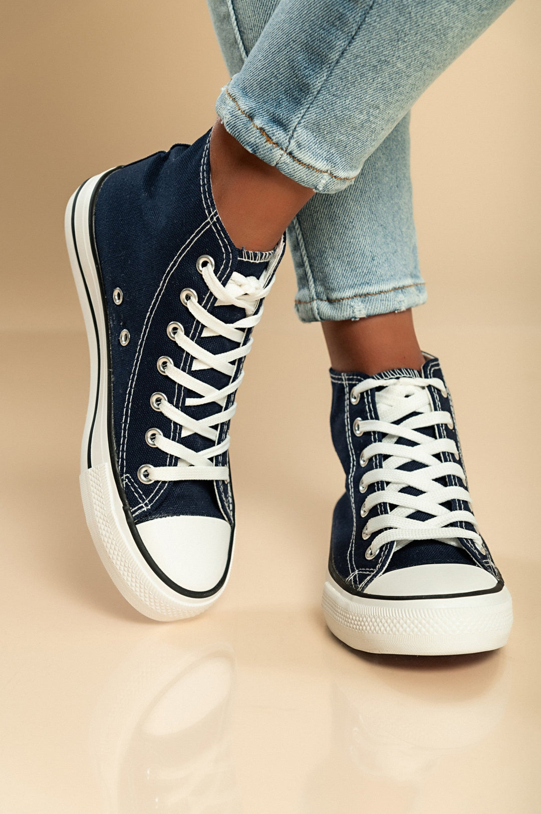 High-top canvas sneakers, dark blue