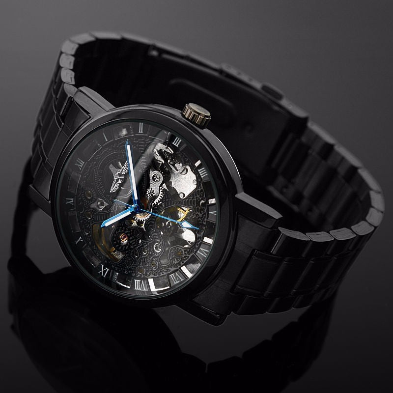 Men Automatic Mechanical All Black Watch