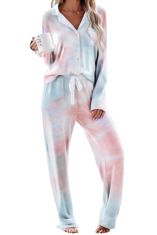 Orange Tie-dye Long Sleeve Shirt with Pants Pajamas Set