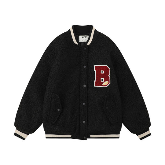 Men Lamb Wool Baseball Uniform Jacket