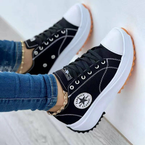 Flat Lace-Up Sneakers Pattern Canvas Shoes Casual  Sport Shoes