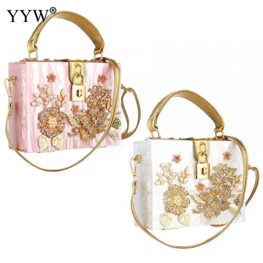 Acrylic Handbags Women Fashion Flower Shoulder Bags Evening Party