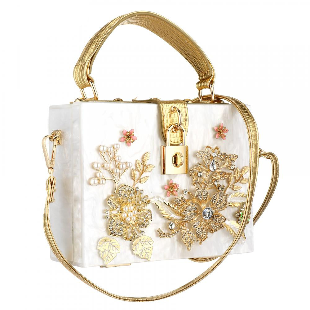 Acrylic Handbags Women Fashion Flower Shoulder Bags Evening Party