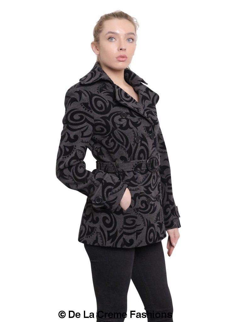 De La Creme - Womens Tribal Print Double Breasted Short Coat