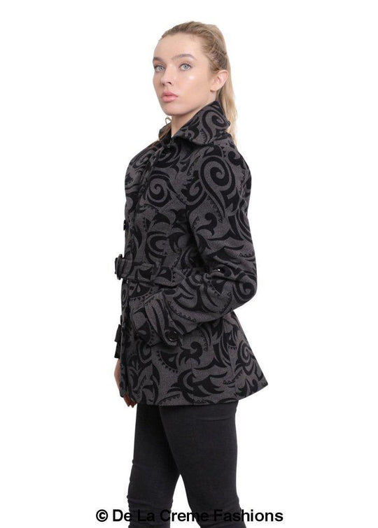 De La Creme - Womens Tribal Print Double Breasted Short Coat