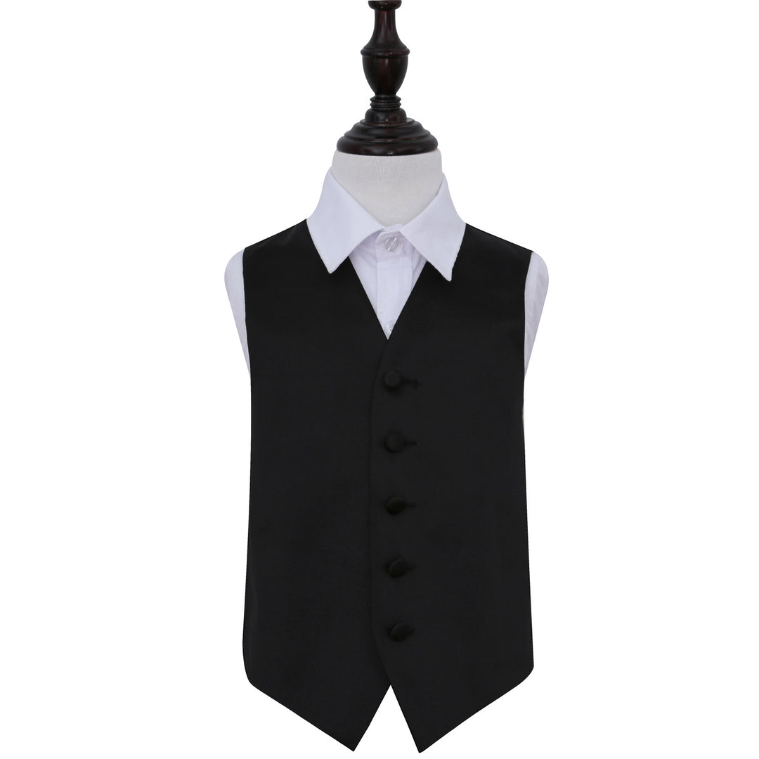 Plain Satin Waistcoat - Boys - Black, 34'