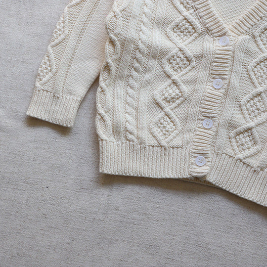Baby Crochet Kint Pattern Solid Color V-Neck Single Breasted Cardigan